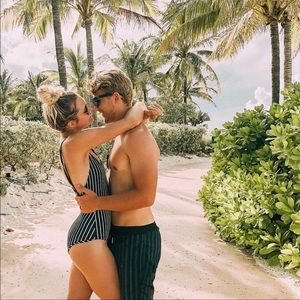 Black & White Striped One Piece Swimsuit